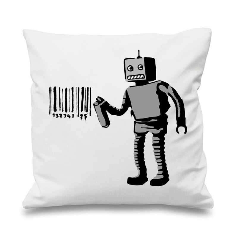 Banksy Robot Barcode 18 x 18 Filled Sofa Throw Etsy