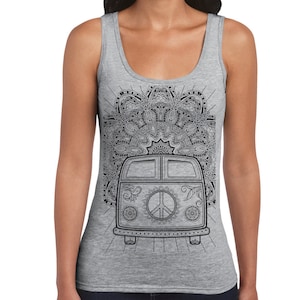 Hippie Bus Camper Van Print Women's Vest Tank Top - Hippie Hippy Camper Van
