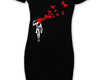 Banksy Butterfly Suicide Short Sleeve T-Shirt Dress