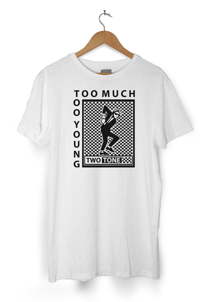 Two Tone Too Much Too Young Logo Men's T-Shirt Ska Dancers image 3