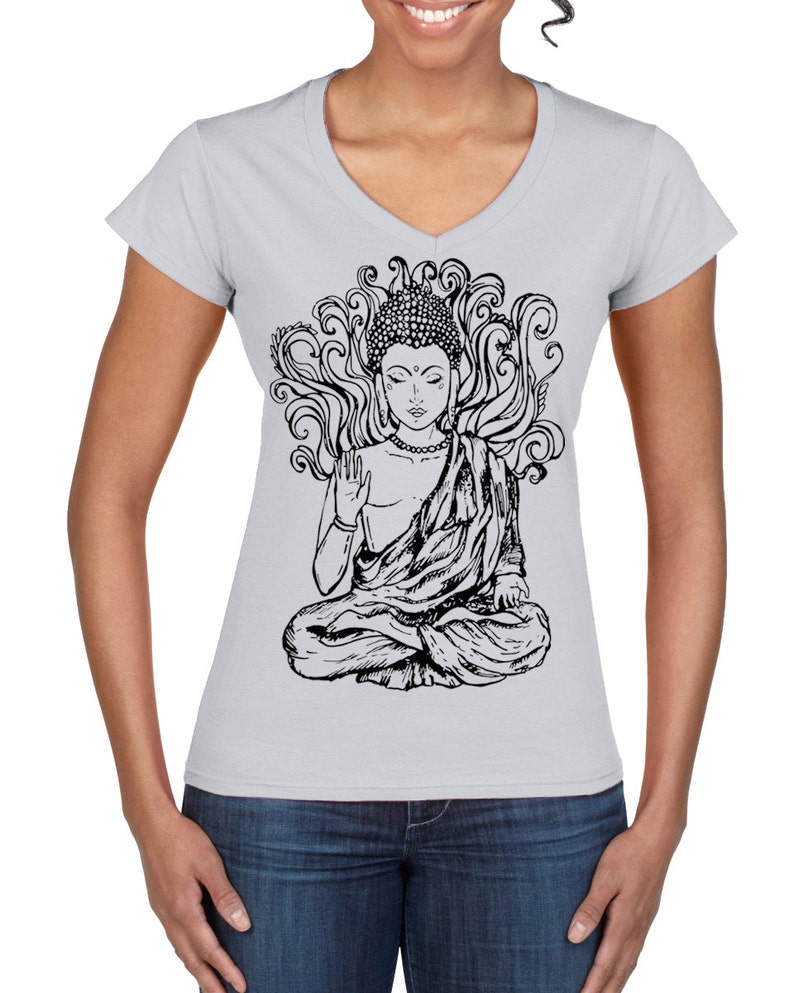 Buddha Large Print V Neck Women's T-shirt Buddhism Yoga - Etsy