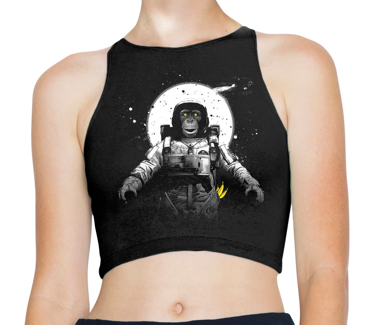 Image of Astronaut Monkey Women's High Neck Sleeveless Crop Top