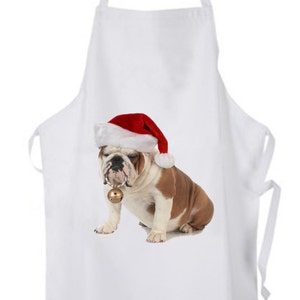 Santa Claus British Bulldog Christmas Kitchen Apron