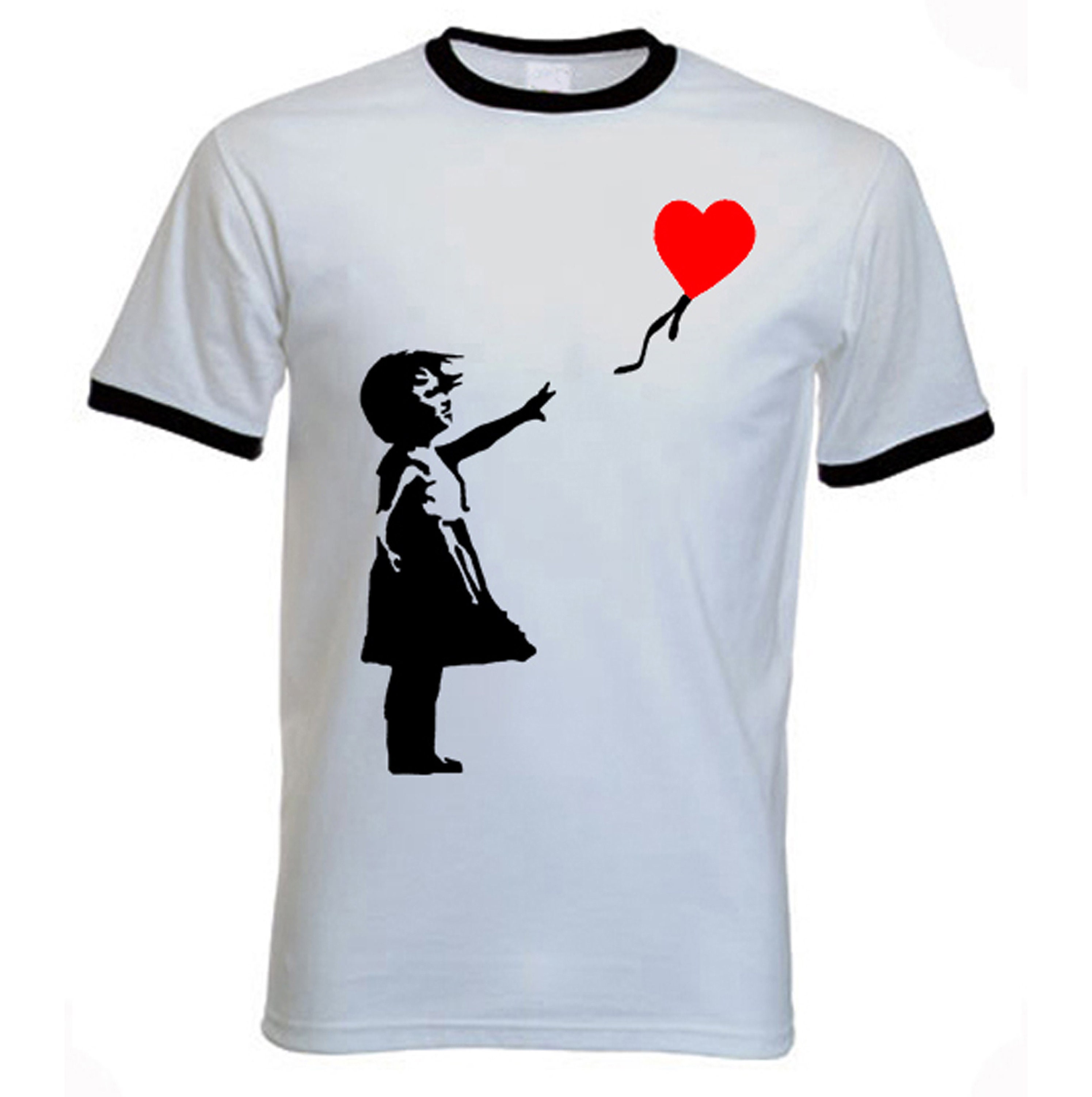 Image of Banksy Heart Balloon Girl Men's Contrast Ringer T-Shirt