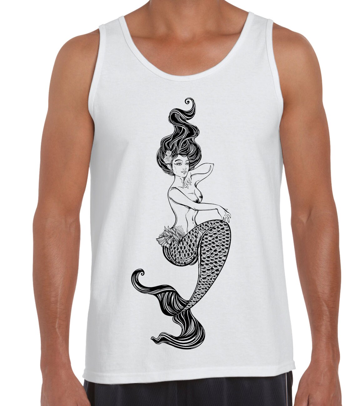 Traditional Mermaid Tank Top Mens - Tattoo Tank Tops - Graphic Tank Tops Online M / Black / Men's Tank