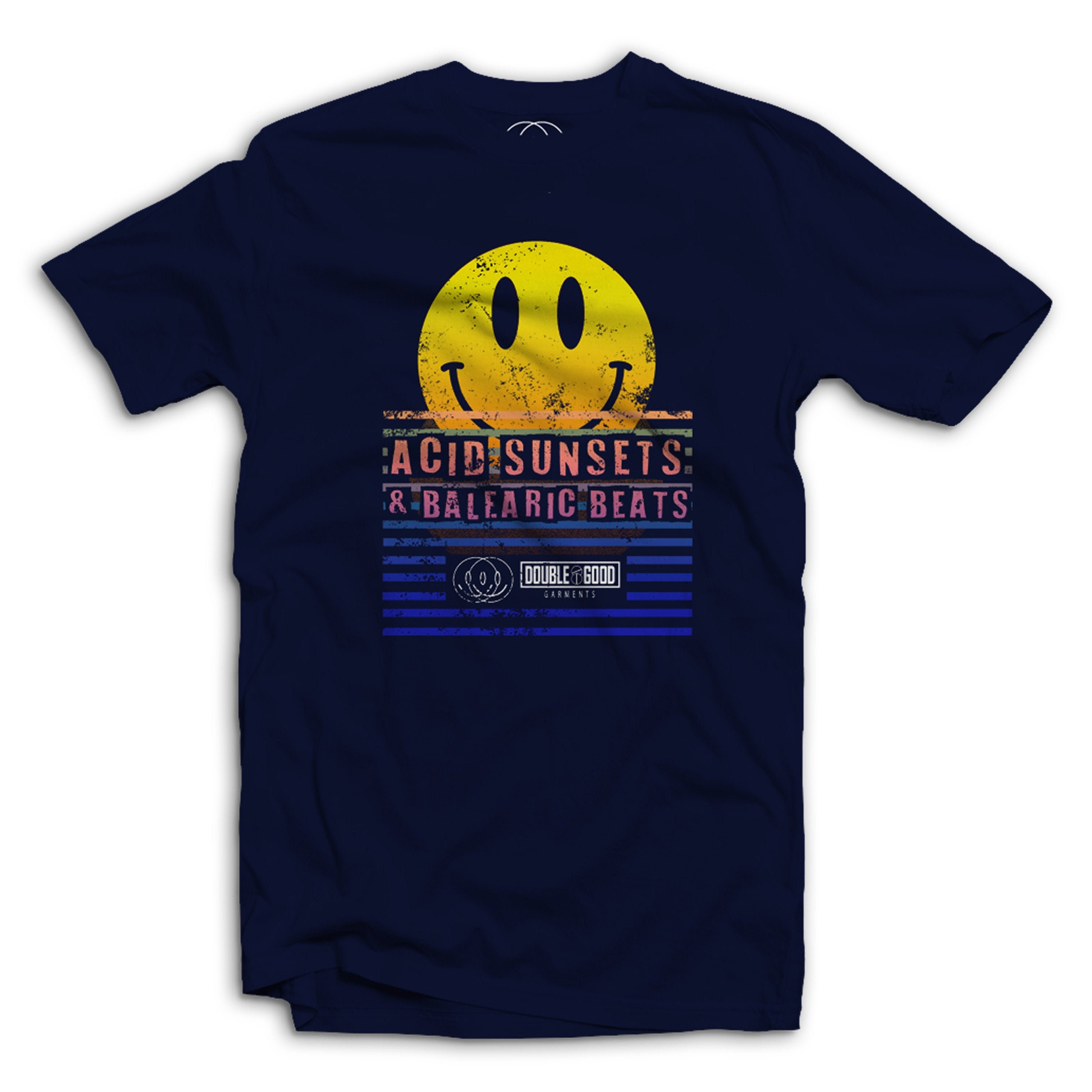 Image of Acid Sunsets Balearic Beats Mens Double Good Garments T Shirt - Edm House Music Techno Rave Ibiza