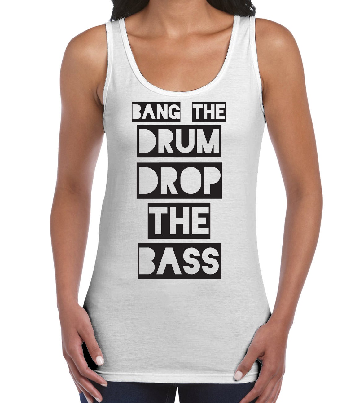 Image of Bang The Drum Drop Bass Women's Vest Tank Top - Music & Partying