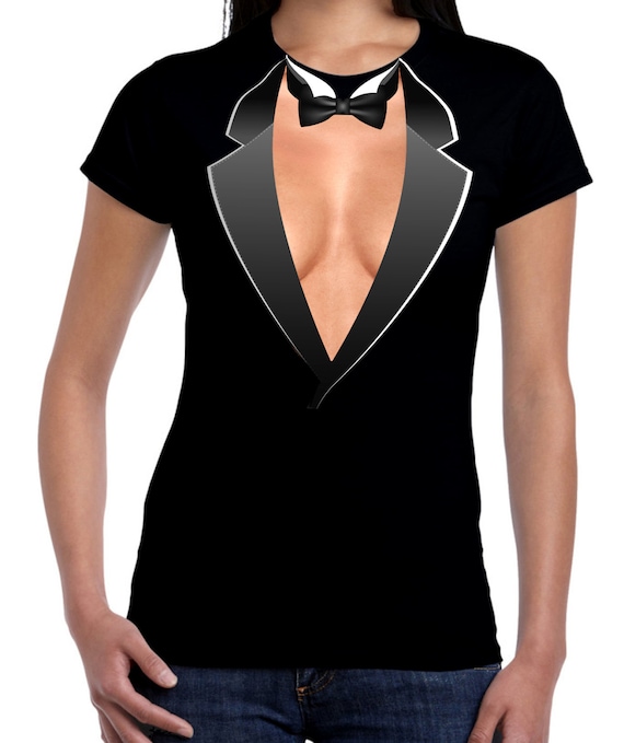 Tuxedo Cleavage Women's T Shirt Fancy Dress Tuxedos Party Funny 