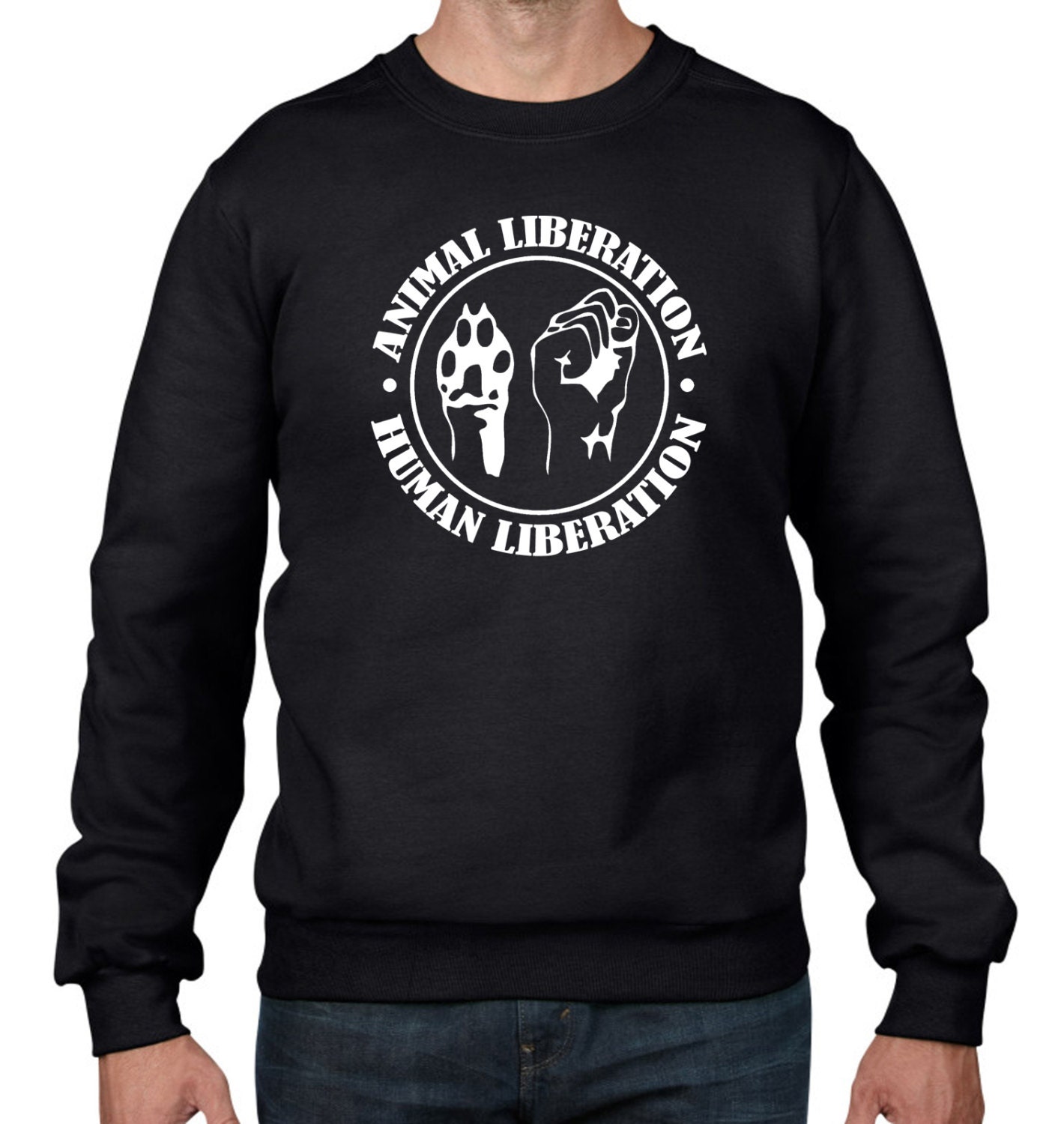 Image of Animal Liberation Men's Sweatshirt Jumper - Vegan Vegetarian Rights Testing Political