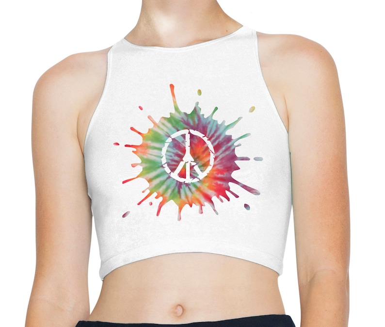 CND Peace Symbol Psychedelic Splash Women/'s High Neck Sleeveless Crop Top