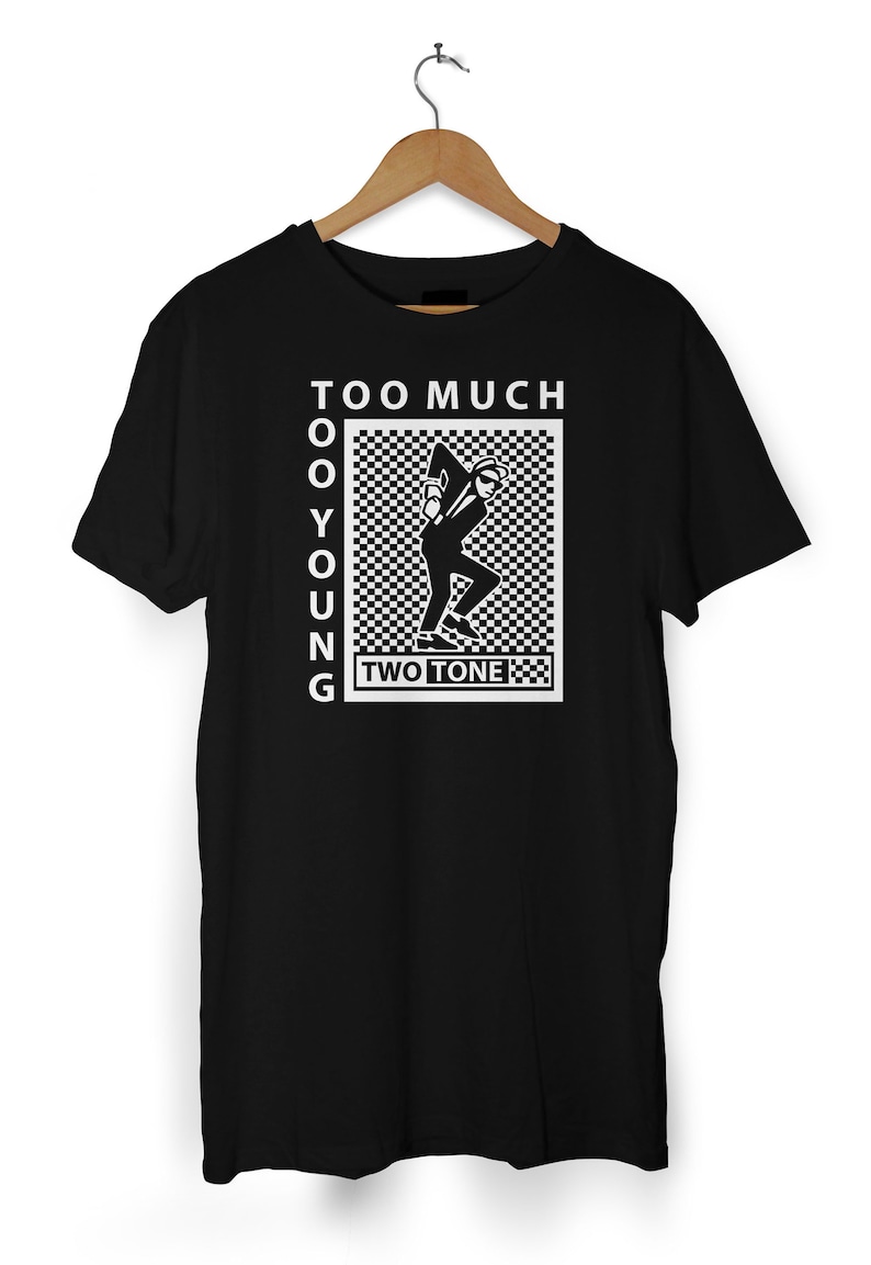 Two Tone Too Much Too Young Logo Men's T-Shirt Ska Dancers image 1