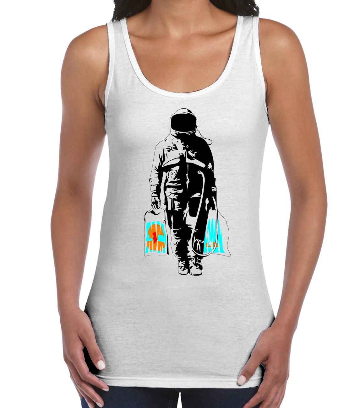 Image of Banksy Spaceman Women's Vest Tank Top - Graffiti Art