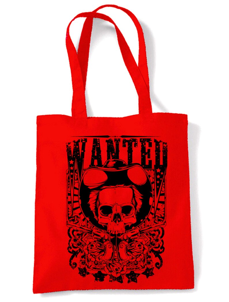Cowboy Fancy Dress Wanted Poster Skull Large Print Tote Shoulder Shopping Bag