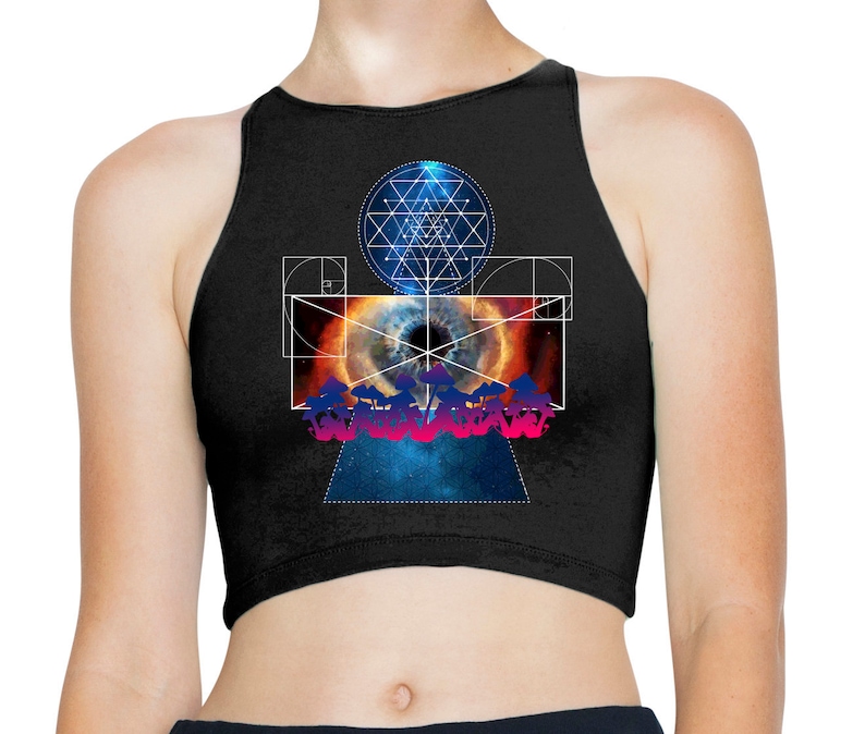 Psychedelic Magic Mushroom Trip Women/'s High Neck Sleeveless Crop Top