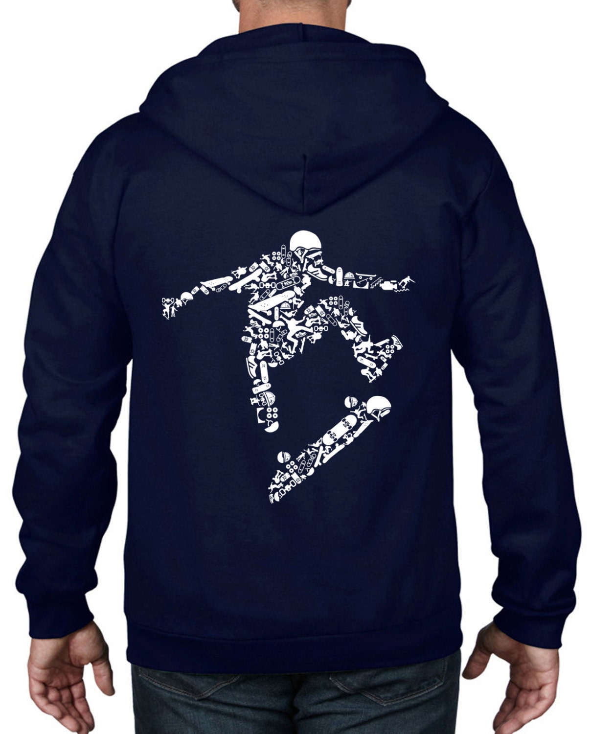 Skateboarder Full Zip Hoodie Skateboard Skateboarding Etsy