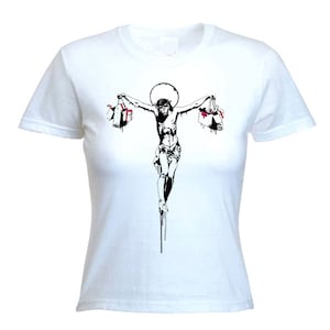 Banksy Jesus With Shopping Bags Women&#39;s T-Shirt
