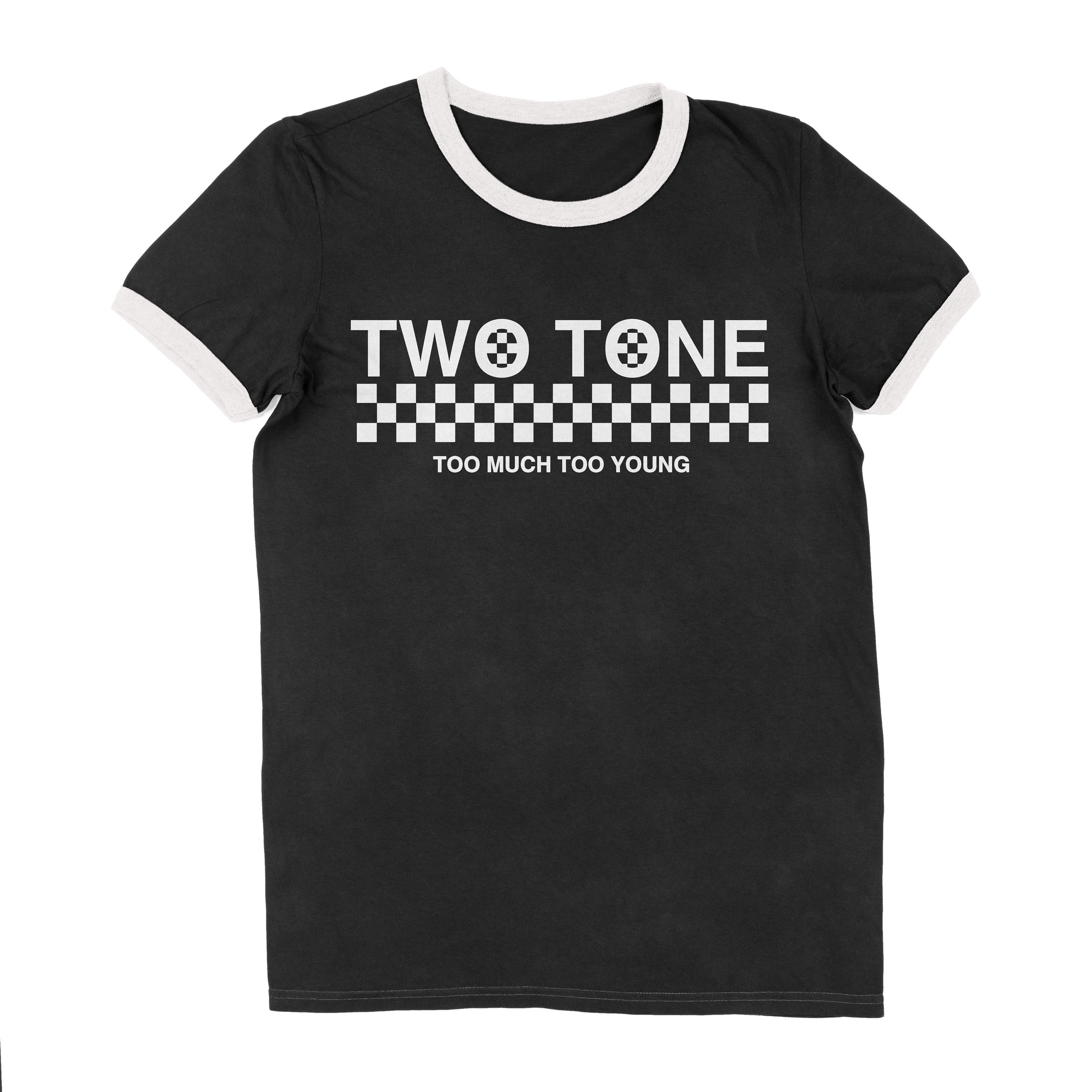 Image of 2 Tone Too Much Young Narrow Logo Contrast Ringer Ska T-Shirt