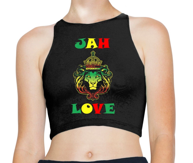 Jah Love Women/'s High Neck Sleeveless Crop Top