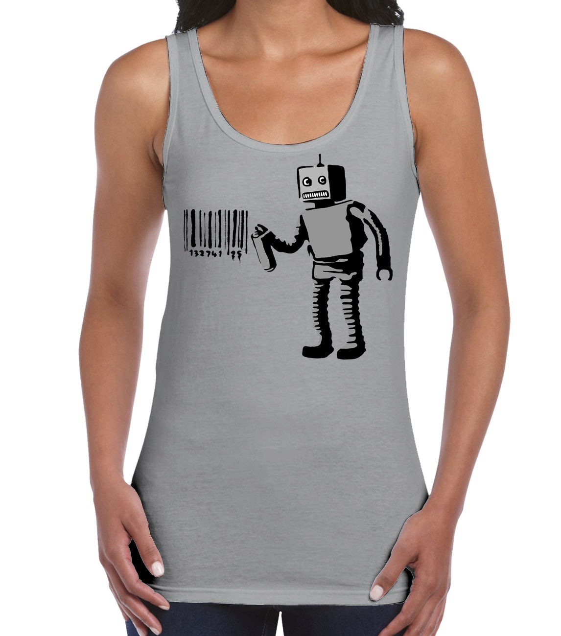 Image of Banksy Robot Women's Vest Tank Top - Graffiti Art