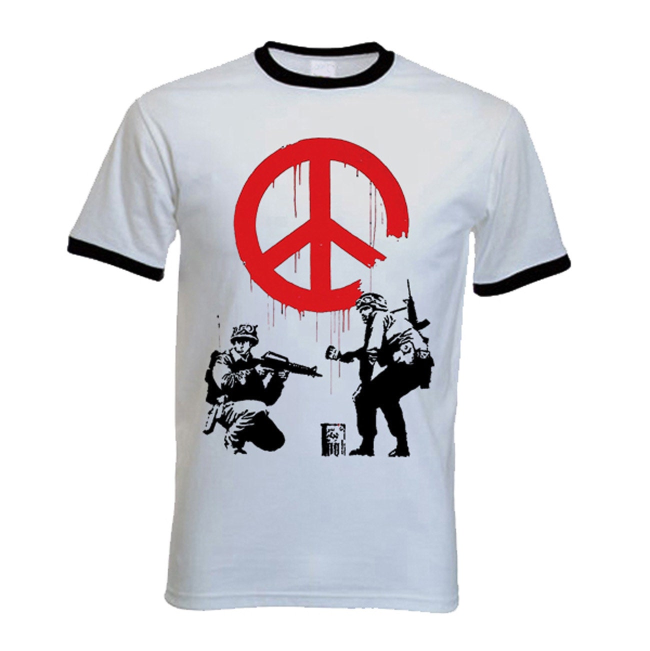 Image of Banksy Cnd Soldiers Men's Ringer T-Shirt