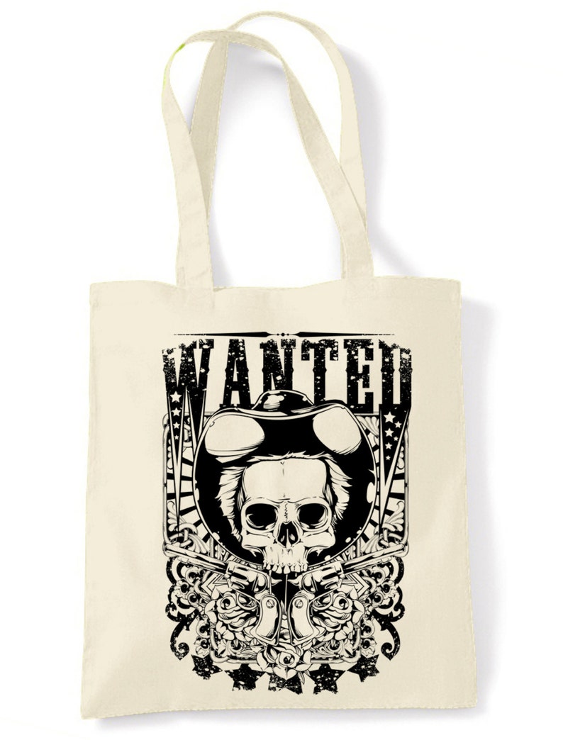 Cowboy Fancy Dress Wanted Poster Skull Large Print Tote Shoulder Shopping Bag