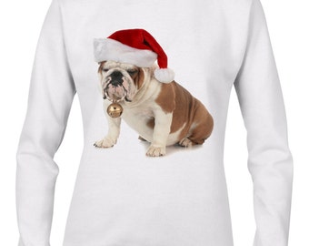 British Bulldog Santa Claus Women's Christmas Sweatshirt Jumper