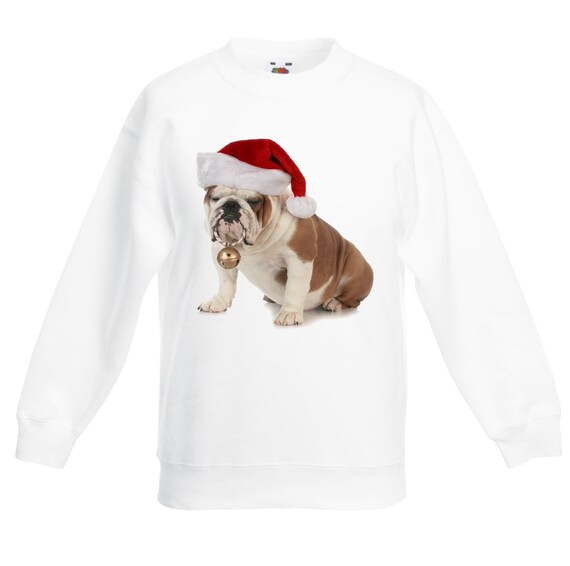 British Bulldog Santa Claus Children s Unisex Christmas Jumper Etsy