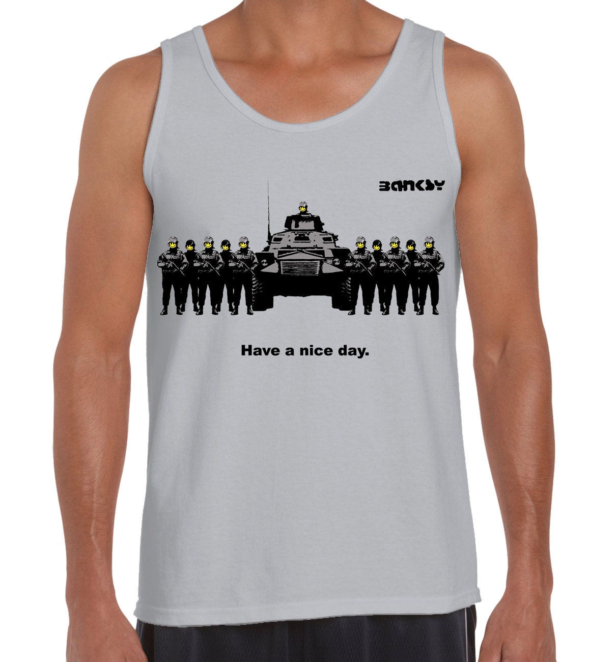 Image of Banksy Have A Nice Day Men's Vest Tank Top - Graffiti Art