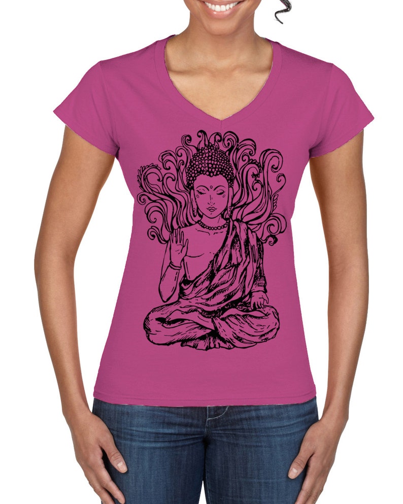 Buddha Large Print V Neck Women's Tshirt Buddhism Yoga Etsy