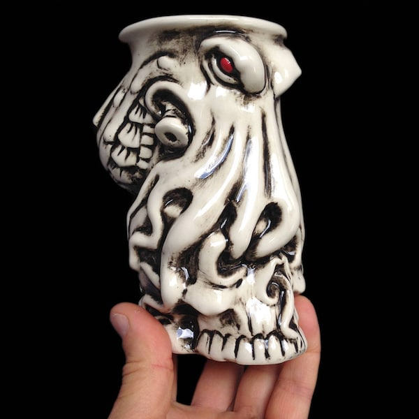 Handmade Porcelain Cthulhu Tiki Mug: White Octopus Mug