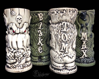 Custom Tiki Mug, Personalized Tiki Mug, Personalized Frankenstein Tiki Mug, Personalized Cthulhu Tiki Mug