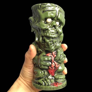 Green Zombie Tiki Mug, Handmade tiki mug, Zombie Tiki Cocktail Mug, Artisan Mug, Tiki Zombie Elixir Cup, Tiki Zombie Cocktail Chalice
