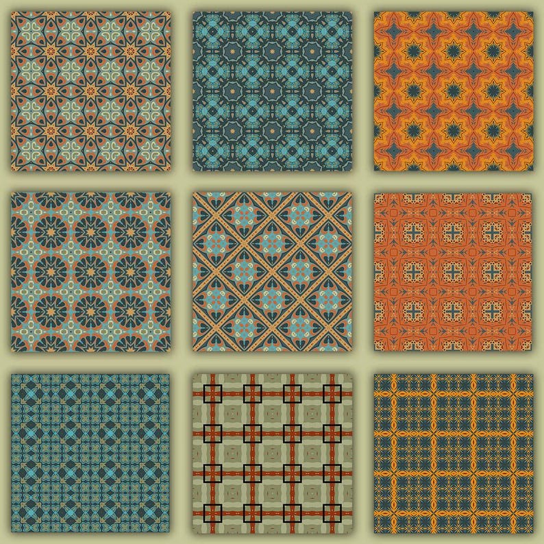 Geometrical Shape Pattern Design 50 Modern Geometric Seamless Patterns, Terracotta Teal Olive Bundle ...