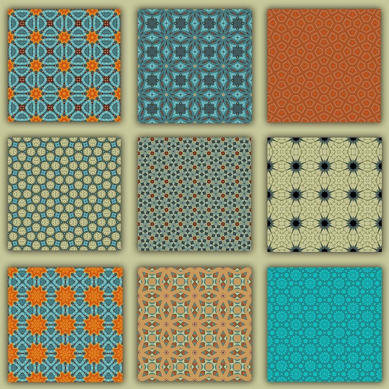 50 Modern Geometric Seamless Patterns, Terracotta Teal Olive Bundle ...