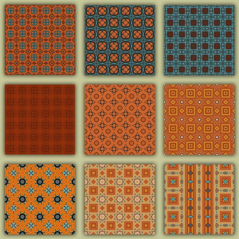 Geometrical Shape Pattern Design 50 Modern Geometric Seamless Patterns, Terracotta Teal Olive Bundle ...