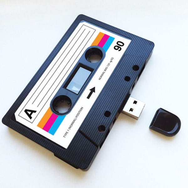 4GB/8GB/16GB USB Mix tape -  Retro Valentines Gift -Stocking Filler, Loved One, Cute Birthday- Boyfriend, Girlfriend, Friend- Black Cassette