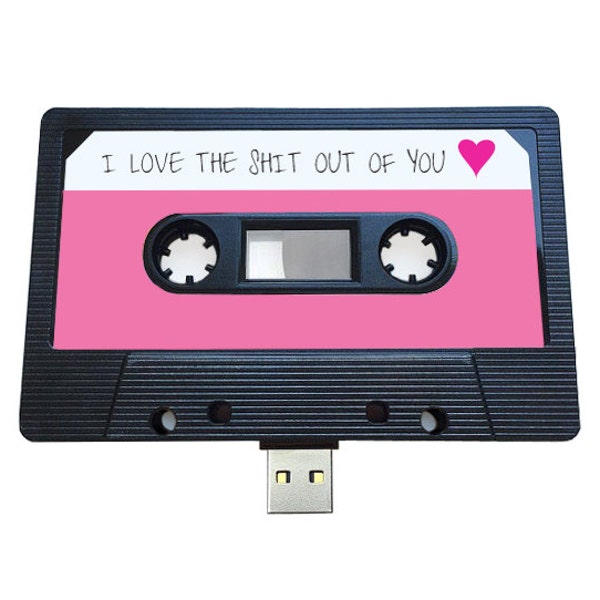 4GB/8GB/16GB USB Mix tape - Retro Personalised Gift - Love, Birthday Present, Funny, Photos, Girlfriend, Wife, Pink, Fun Flash Drive