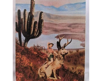 Pinup Art, Jackalope print, Jackalope Art, Jackalope Wall Art , Unique Home Decor, Cactus Art, Cowgirl Art, Man Cave Art, Nursery Wall Art
