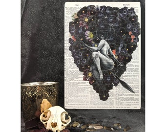 Witch Art, Dictionary Art Page, Witch Wall Art, Gothic Home Decor, Nursery Wall Art, Goth Art, Altar Art, Goth Artwork, Goth Art, Witchy