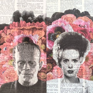 Frankenstein Couple Art, Monster and Bride of Frankenstein, Halloween Decor, Classic Horror Gift for Couple, Horror Wedding Gift, 8x10 Art