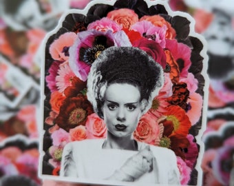 Bride of Frankenstein Sticker, Die Cut Vinyl Sticker, Laptop Decal, Waterproof Sticker, Goth Sticker, Goth decal, floral sticker