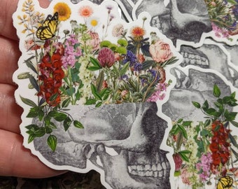 Anatomical Sticker, Floral skull Sticker, Die Cut Vinyl Sticker, Laptop Decal, Waterproof Sticker, Goth Sticker, Goth decal, floral sticker