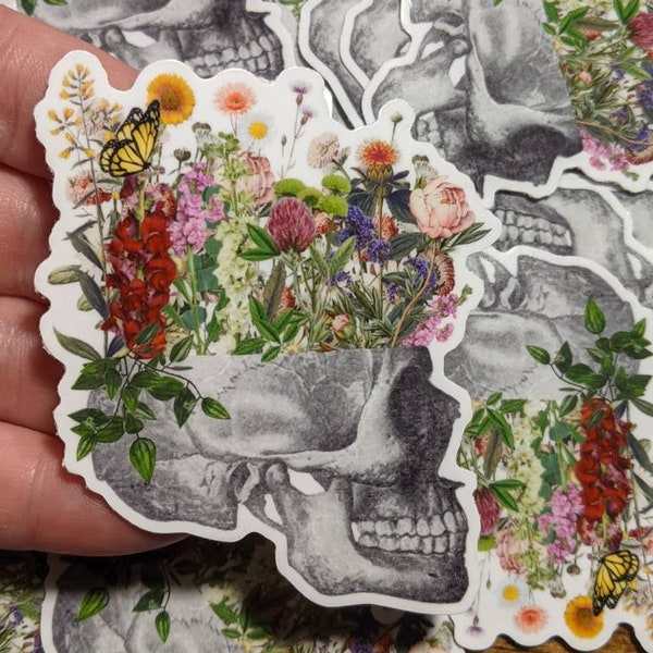 Anatomical Sticker, Floral skull Sticker, Die Cut Vinyl Sticker, Laptop Decal, Waterproof Sticker, Goth Sticker, Goth decal, floral sticker