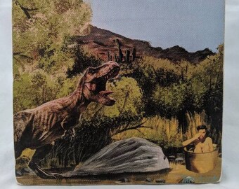 cowgirl pinup print, jackalope print, t rex wall art, tyrannosaurus rex wall art, quirky home decor, eclectic decor, man cave decor, new