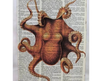 Octopus Art Print, Orange Octopus Wall Art, Ocean wall hanging, Beach house Art Print, Best Friend Gift, 5th anniversary gift, Oddities art