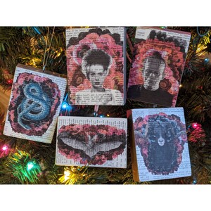 Gothic Ornament Set, Goth Ornament, Frankenstein Ornament, Bride of Frankenstein Ornament, Goth Christmas, Bat Ornament, Baphomet, Floral