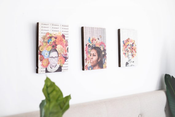 Feminist Art Print Set, Michelle Obama Art, Ruth Bader Ginsburg Print,  Frida Kahlo Art Print, Art Set of 3, Art for Teens Room, Office Art 