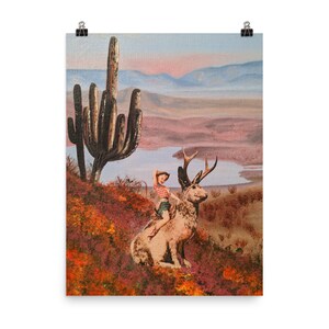 Pinup Art, Jackalope print, Jackalope Art, Jackalope Wall Art , Unique Home Decor, Cactus Art, Cowgirl Art,Nursery Wall Art