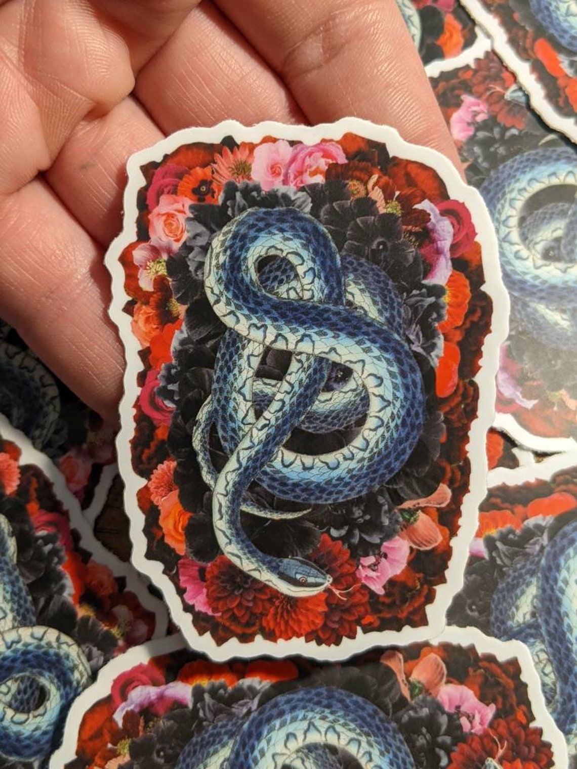 Snake Sticker, Floral Snake Sticker, Water Bottle Sticker, Laptop Decal ...