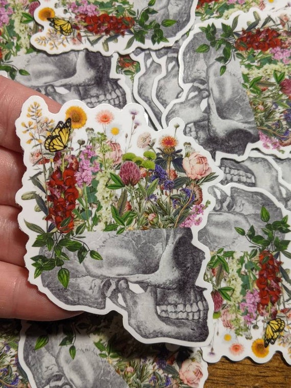 Anatomical Sticker, Floral skull Sticker, Die Cut Vinyl Sticker, Laptop Decal, Waterproof Sticker, Goth Sticker, Goth decal, floral sticker